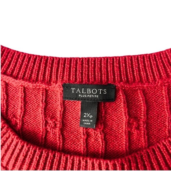 Talbots Cable Knit Red Sweater 2XP Plus Petite Cotton Blend Classic Crewneck Top - Picture 2 of 9
